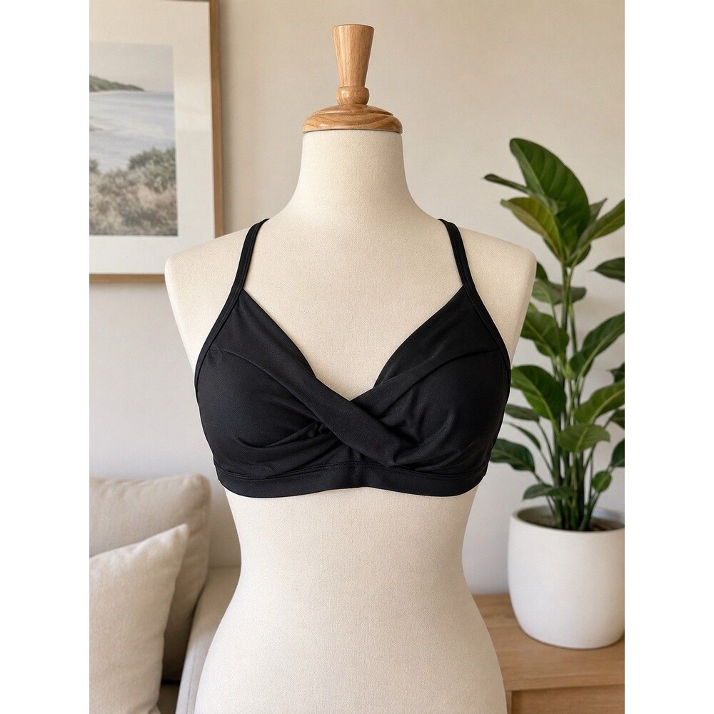 Athleta Aqualuxe Black Twist Underwire Padded Bikini Top Swim Size 34 B/C
